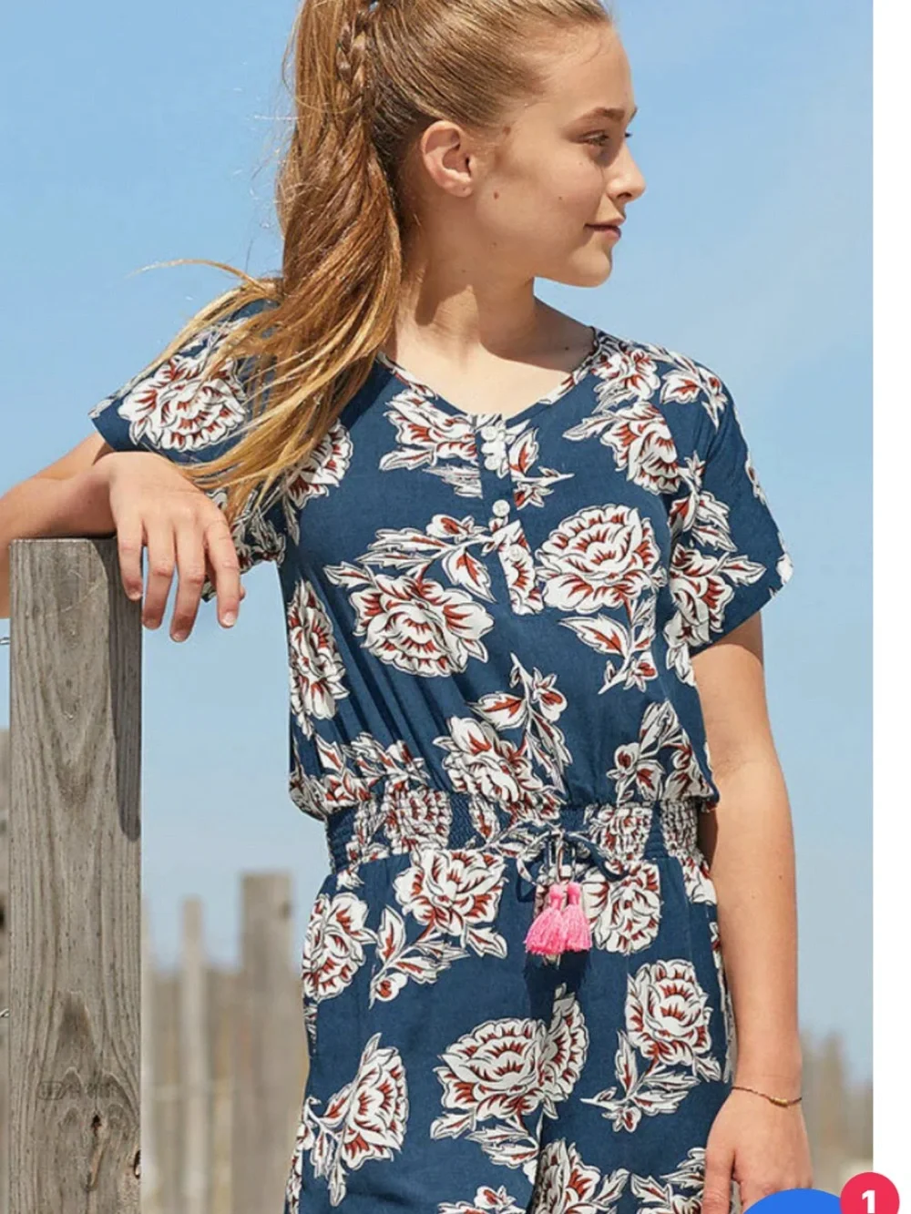 Matilda Jane Navy Floral Romper with Cream and Rust‎ Accents